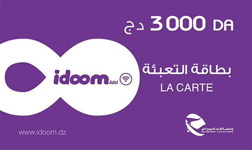 carte de recharge idoom adsl 3000 da d’Algérie Télécom 